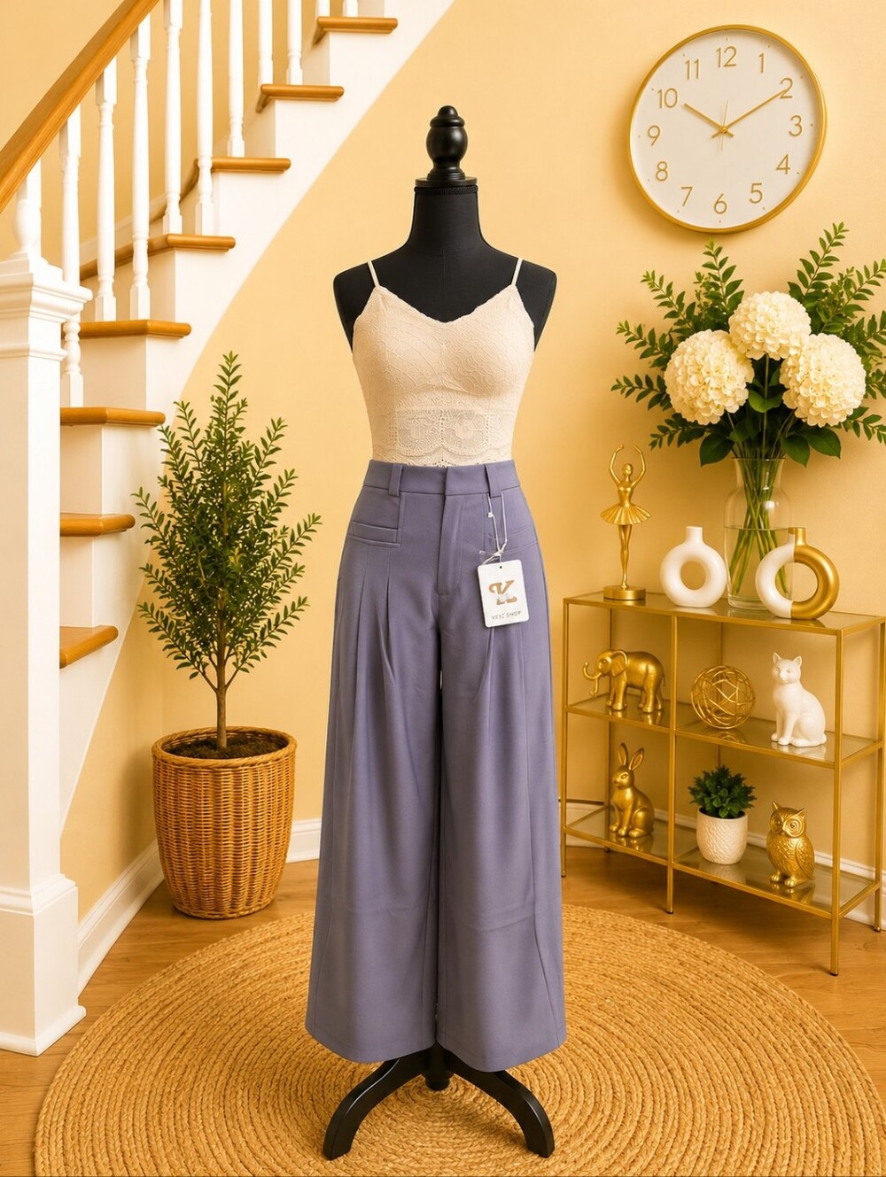 Wide Leg High-Waist Pants in Gray